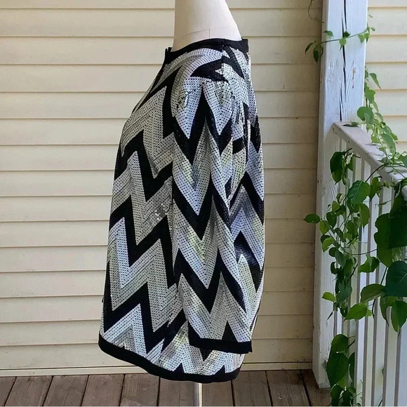 Michael Simon Chevron Sequin Evening Jacket Blazer Plus Sz 1X Gold Silver  Zip - Picture 3 of 8